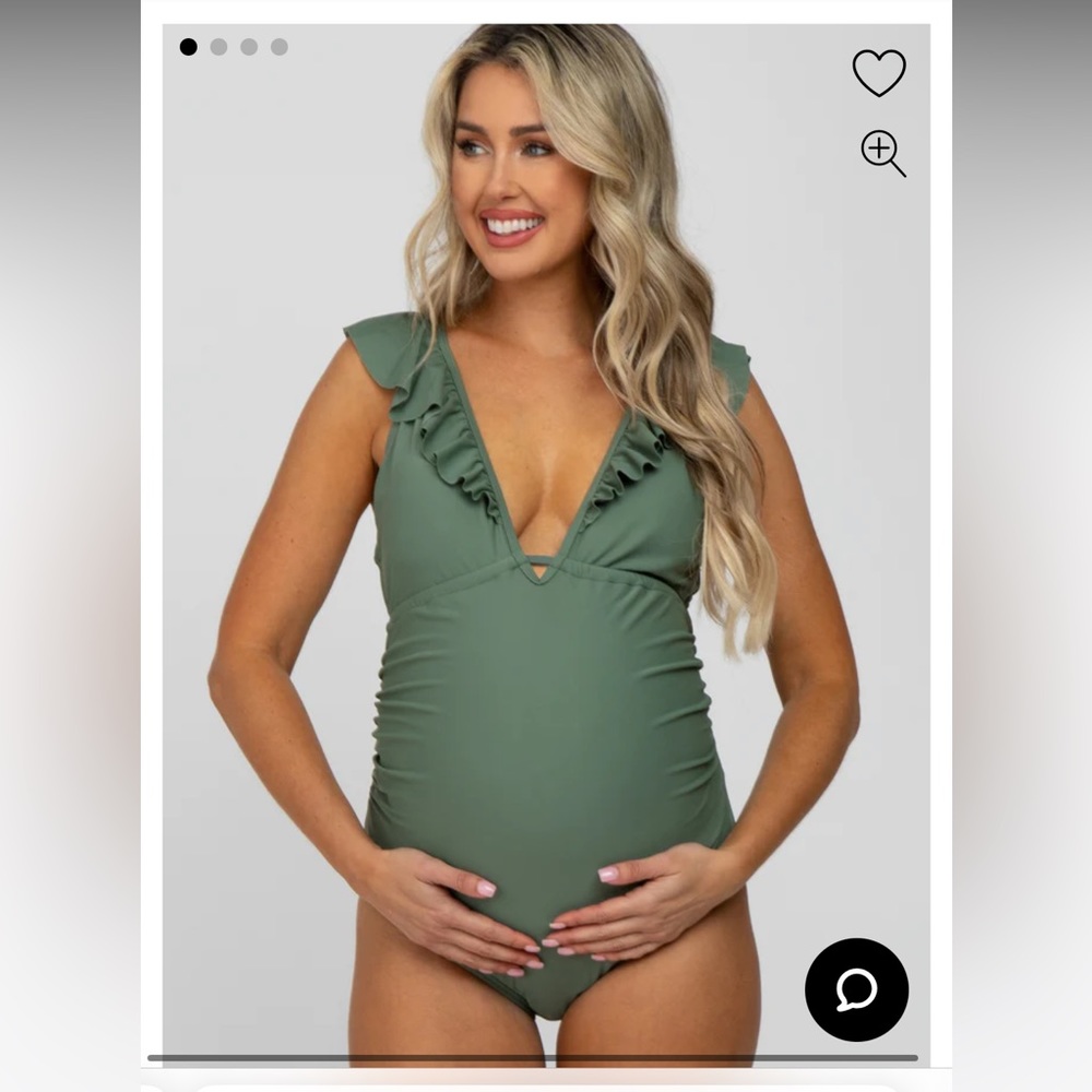 Olive Ruffle Tie Maternity One-Piece Swimsuit